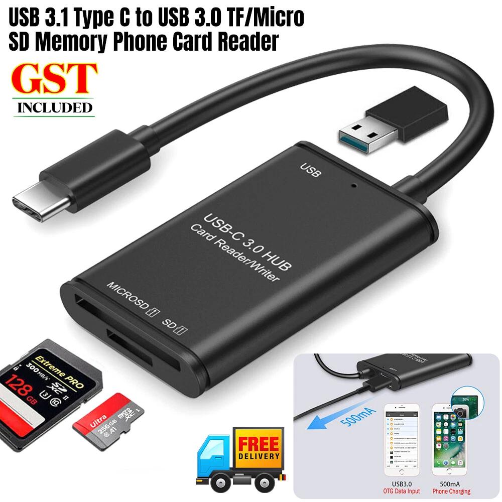 USB 3.1 Type C to USB 3.0 OTG Adapter TF/Micro SD Memory Phone Card Reader AU