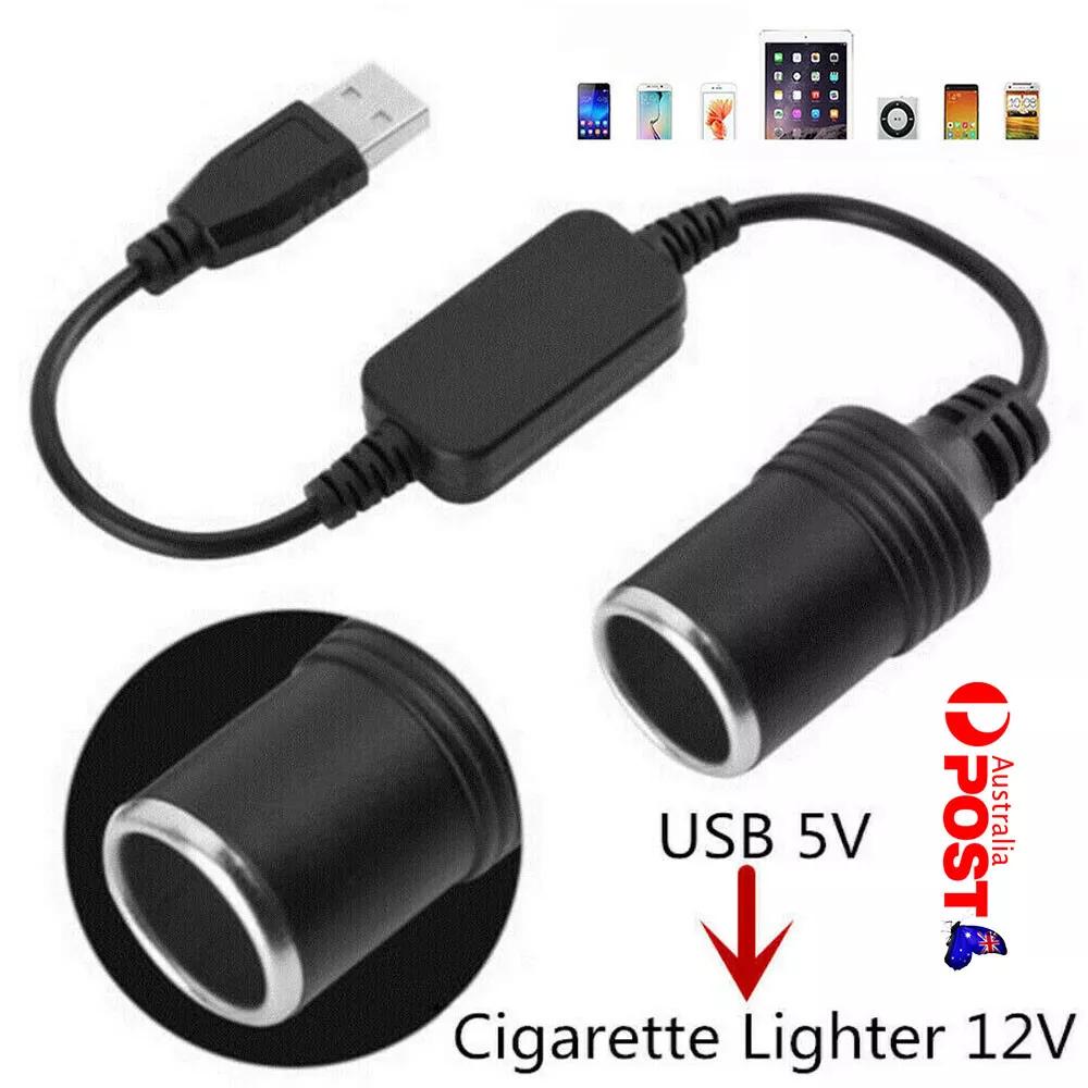 USB Port to 12V Car Cig Lighter Socket Female Converter Adapter Cable 10W 5V 2A