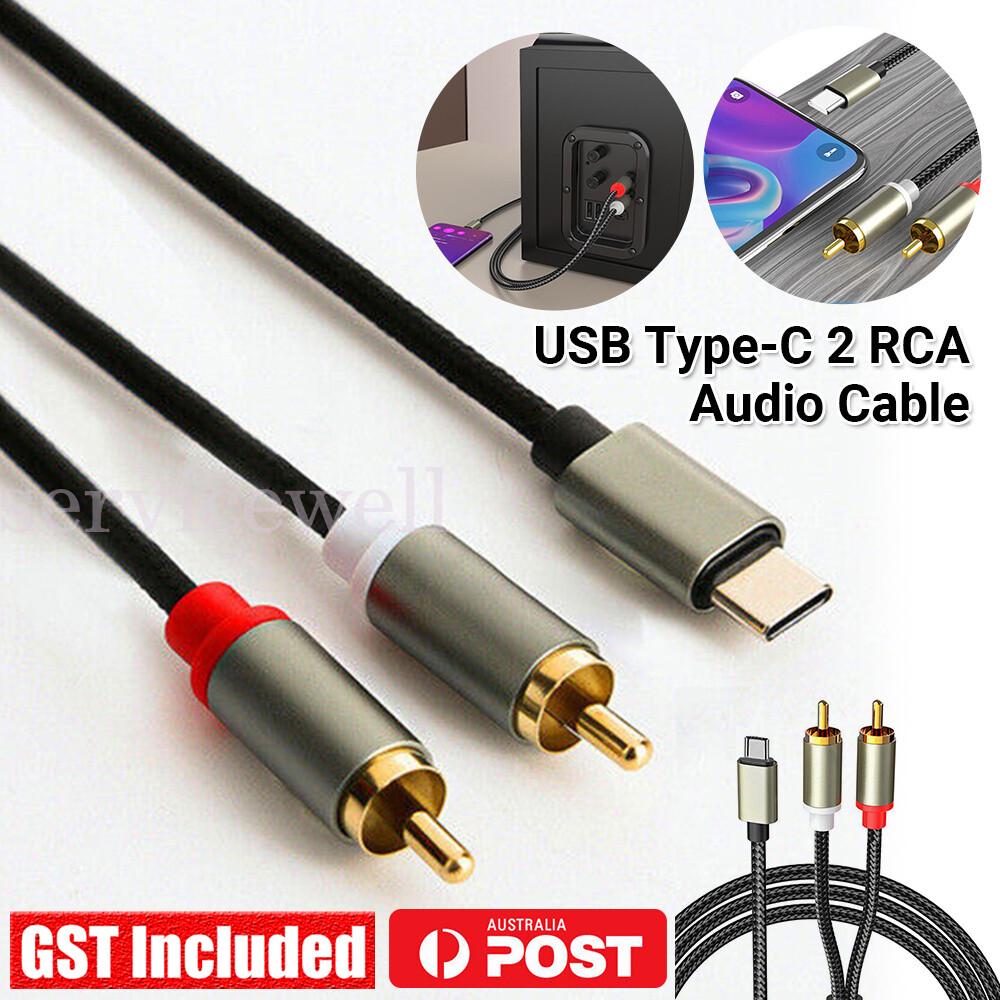 USB Type-C 2 RCA Audio Cable to 2RCA Jack Converter Adapter Gold Plated