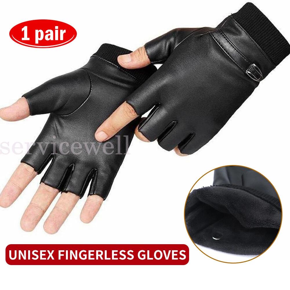 Unisex Fingerless Gloves Black Fitness Leather Gloves Half Finger Slip Resistant