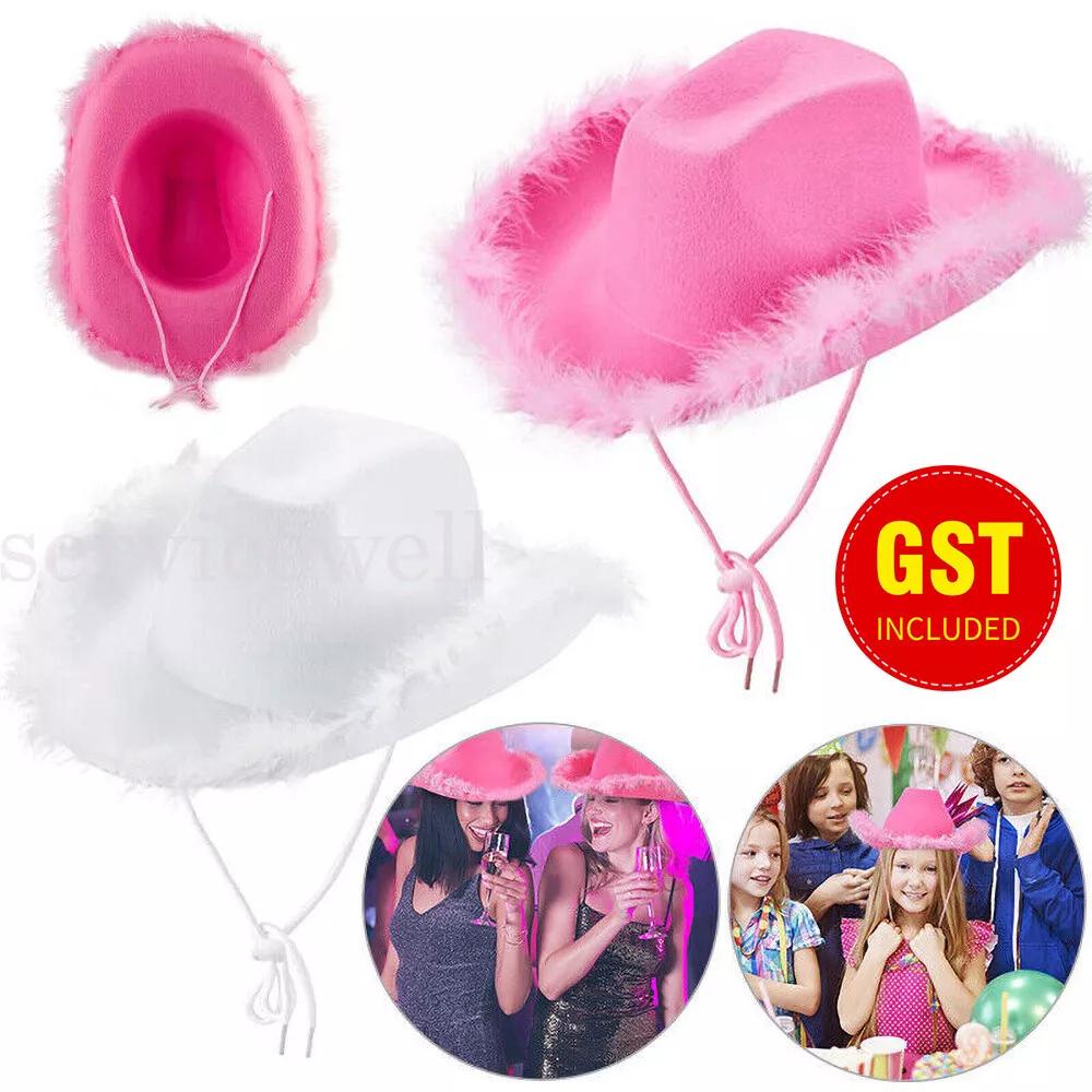 Vintage Fluffy Feather Brim Cowboy Hat Pink Cowgirl Hat for Festival Parade Deco