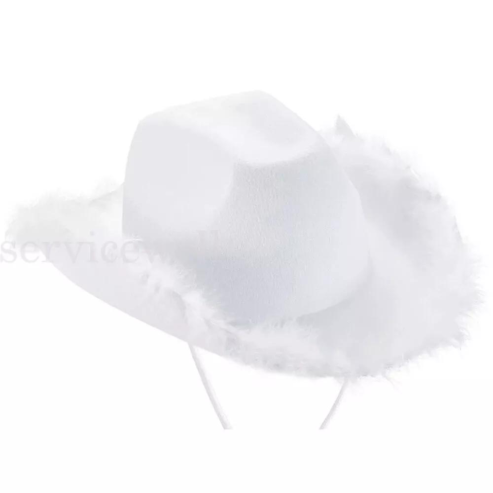 Vintage Fluffy Feather Brim Cowboy Hat Pink Cowgirl Hat for Festival Parade Deco - Image 5