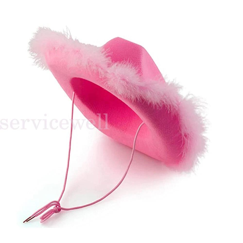 Vintage Fluffy Feather Brim Cowboy Hat Pink Cowgirl Hat for Festival Parade Deco - Image 6