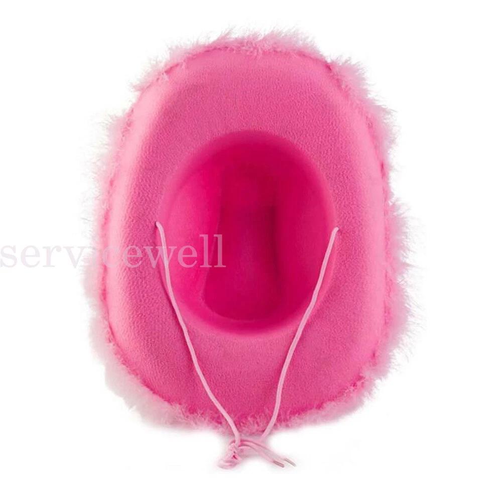 Vintage Fluffy Feather Brim Cowboy Hat Pink Cowgirl Hat for Festival Parade Deco - Image 4