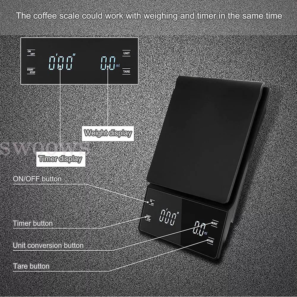 Waterproof 0.1g/3KG Digital Coffee Scale with Timer High Precision Kitchen Scale - Image 7