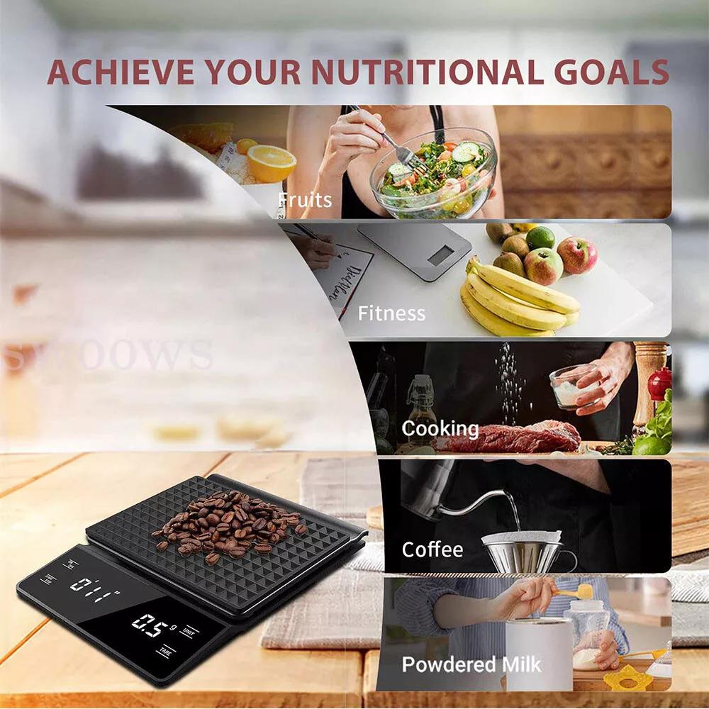 Waterproof 0.1g/3KG Digital Coffee Scale with Timer High Precision Kitchen Scale - Image 4