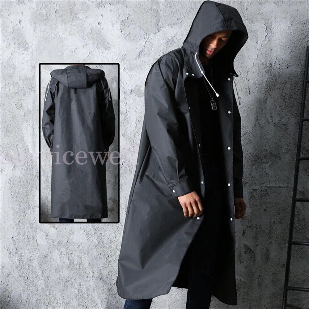 Waterproof Long Black Raincoat Men Rain Coat Hooded Trench Jacket Outdoor Hiking