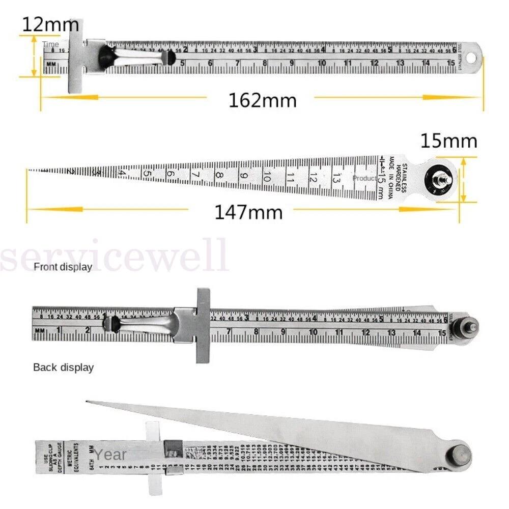 Welding Taper Gage Gauge Depth Ruler Gap Hole Inspection Tool Stainless Steel - Image 3