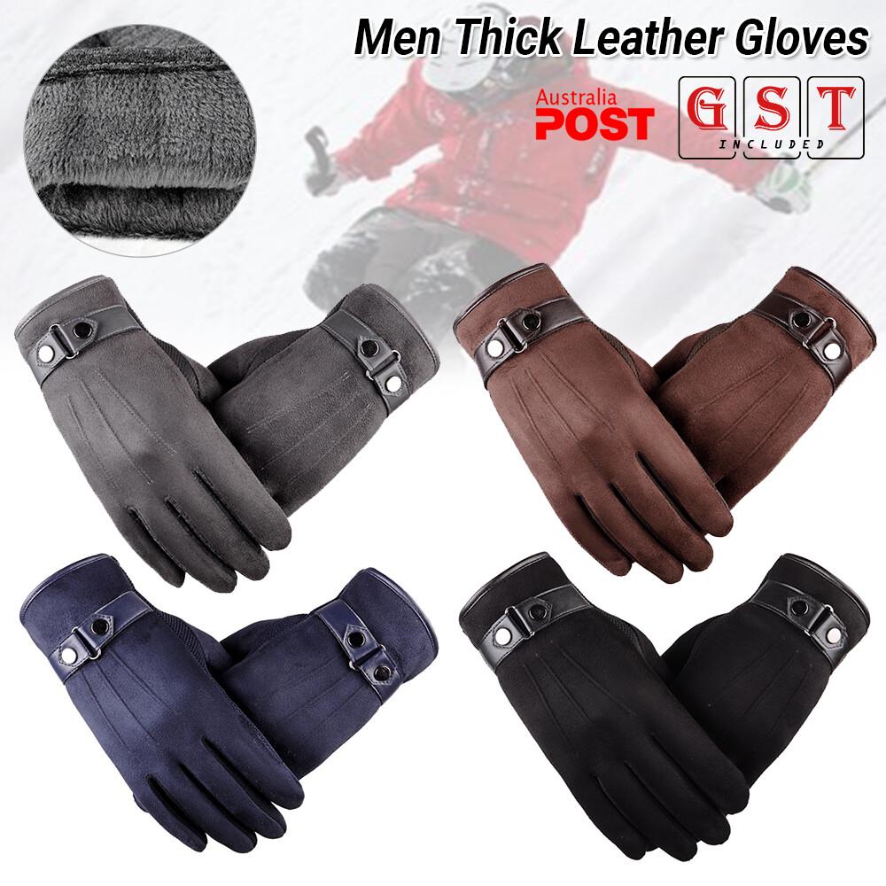 Windproof Waterproof Touch Screen Driving Gloves Fleece Thermal Leather Gloves