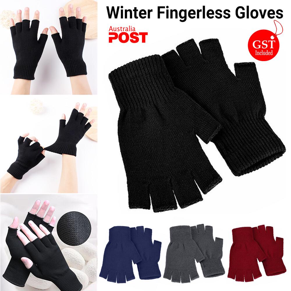 Winter Fingerless Gloves Open Finger Black Soft Warm Knitted Glove Unisex Mitten