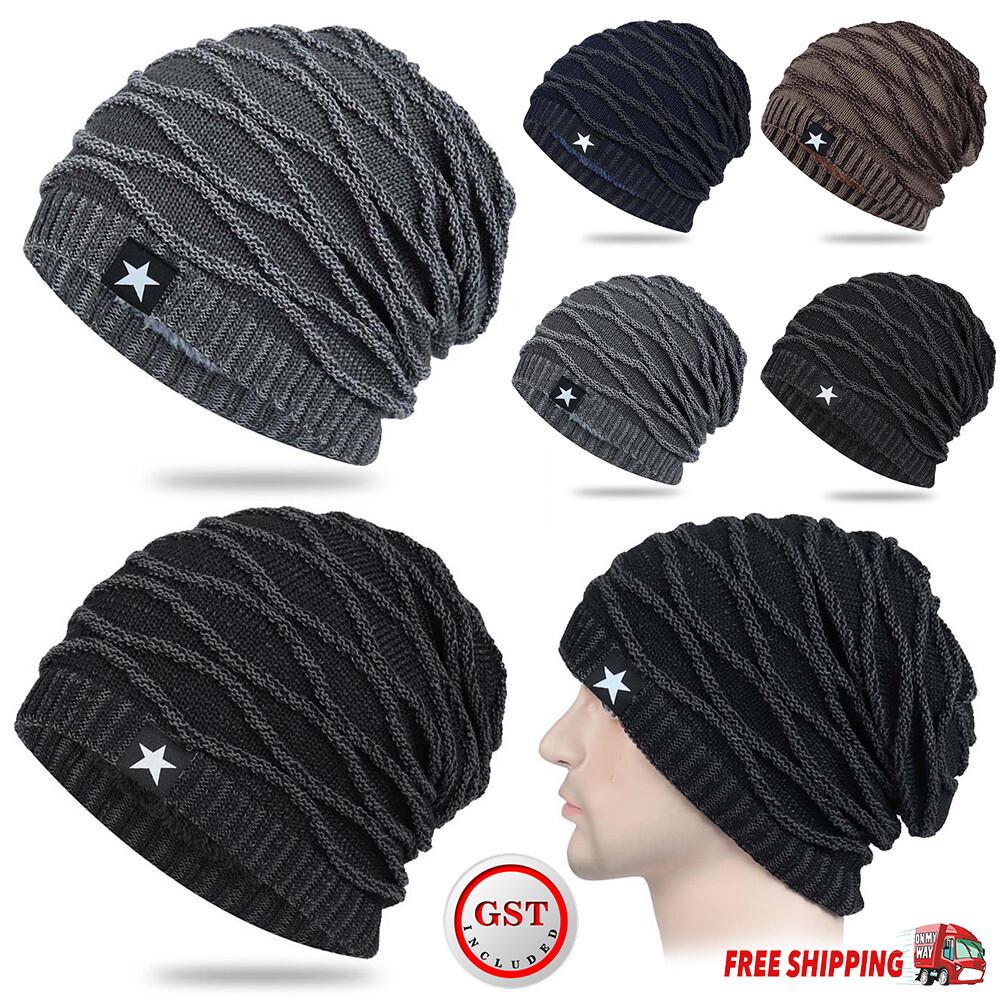 Winter Knitted Hat Men Women Warm Thick Fleece Lined Ski Cap Outdoor Thermal AU