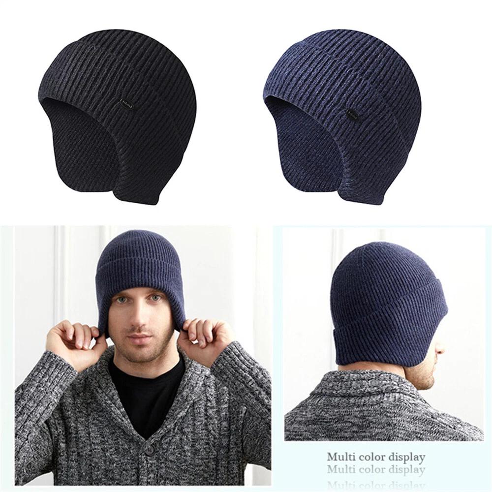 Winter Warm Mens Knitted for Beanie Hat With Earflaps Outdoor Ski Skull Cap AU - Image 3
