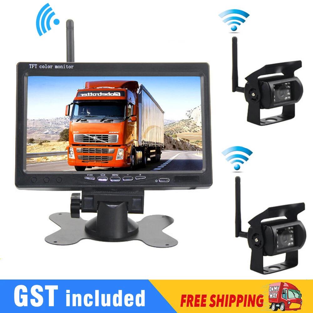 Wireless 7  Monitor 2 CCD 18 IR Color Backup Camera For Truck Caravan Tractor RV