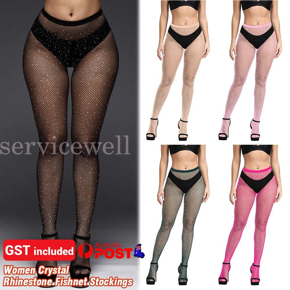 Women Crystal Rhinestone Fishnet Stockings Pantyhose Glitter Tights Waist High