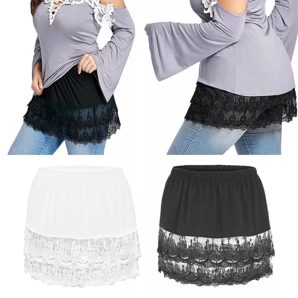 Women Mini Skirt Shirt Extender Lace Trim Adjustable Fake Top Lower Sweep Hem