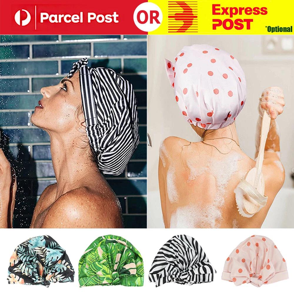 Women Shower Cap Reusable Long Hair Large Turban Bathroom Waterproof Hair Cap AU