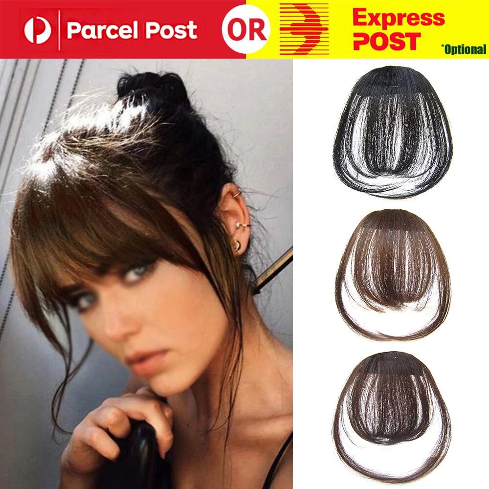Women Thin Neat Air Bangs Hair Extensions Clip in on Fringe Front Hairpiece NEW